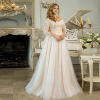 wedding dress plus size for bride floor length a line chic applique tulle bridal gown button back vestido de novia scoop neck
