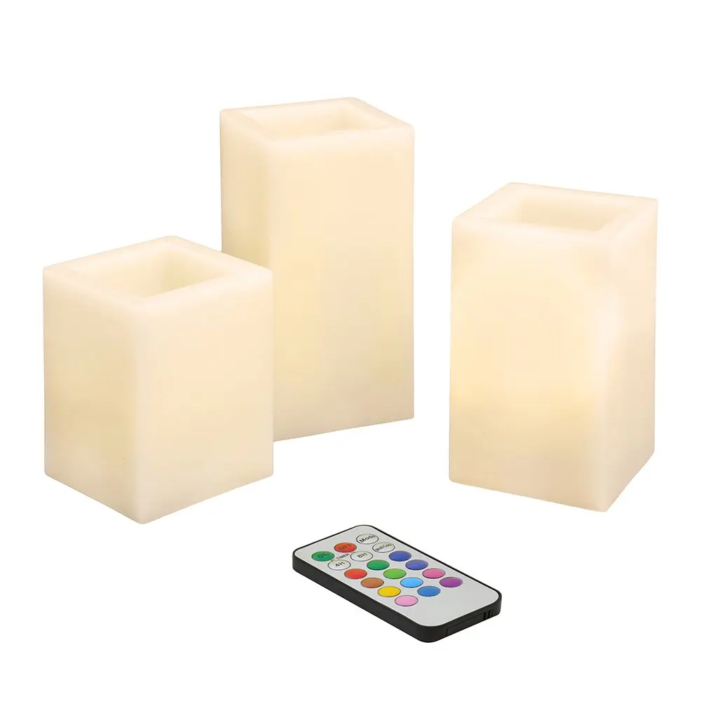 

Battery Operated Multifunction Wax LED Candles - Set of 3 (Square)