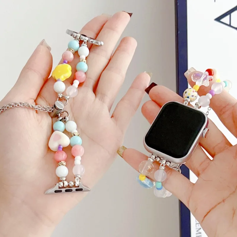 

Ремешок для Apple Watch Band 38/42 40/44 мм 8SE 7 6 5 4 3 2, браслет с бусинами карамельных цветов, регулируемая цепочка для IWatch 49Ultra 41/45 мм