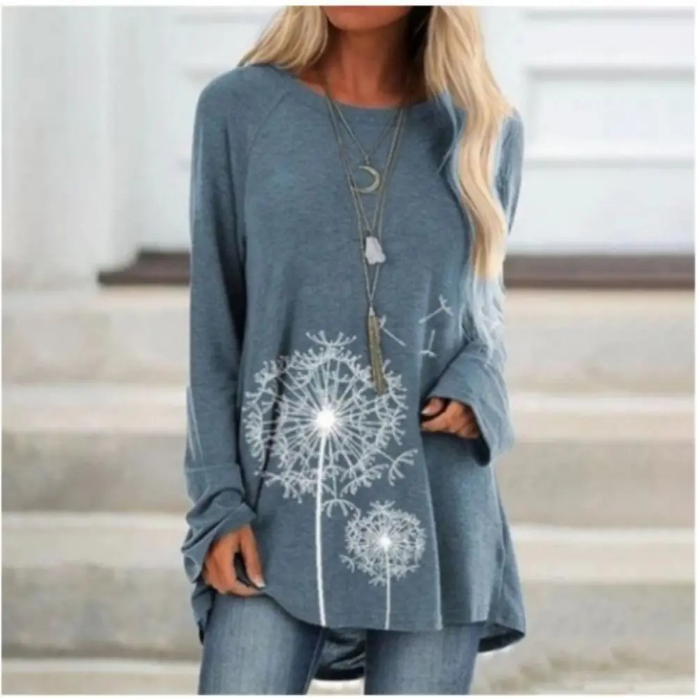 2023 Women's Long Sleeve T-Shirts Autumn Tops Simple Flower Pattern T Shirts For Women Imitation Cotton Elegant Ladies Clothing