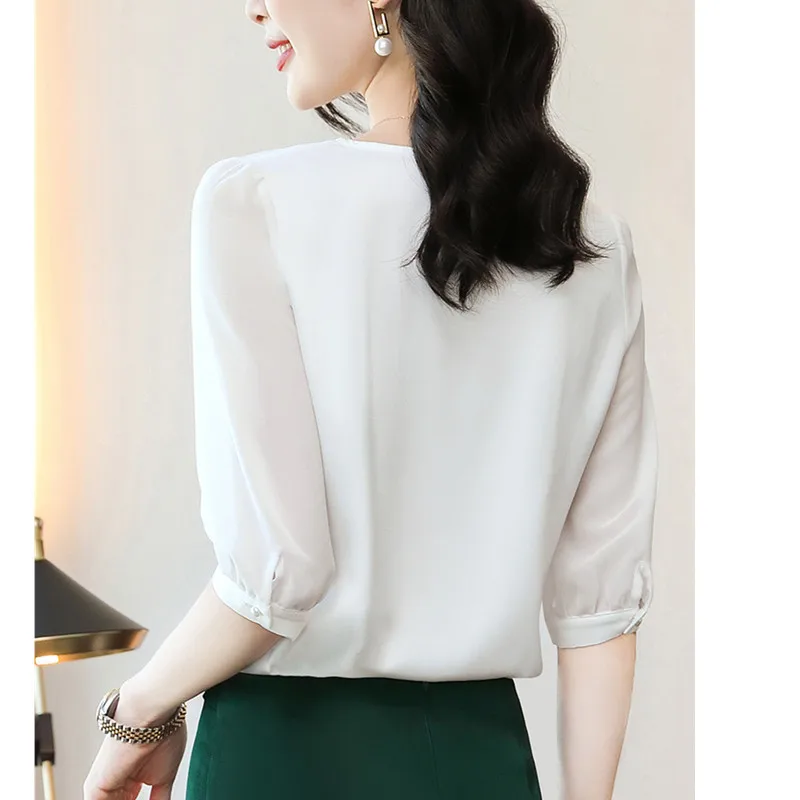 Женская шифоновая блузка с полурукавами красная дизайнерская офисная для работы