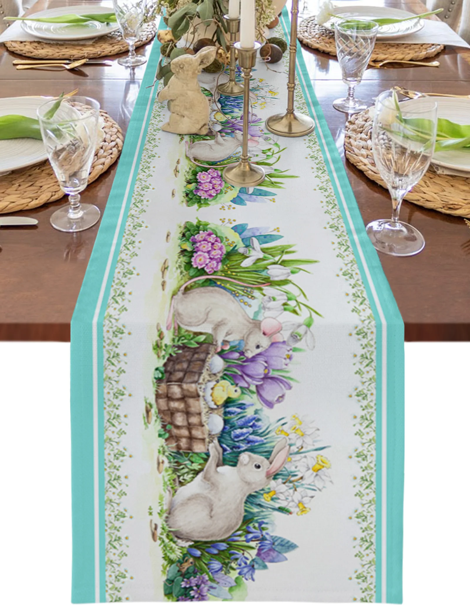 

Easter Bunny Mouse Daisy Plant Flower Rabbit Table Runner Wedding Party Decorations for Home Gift Favor Placemat Tablecloth