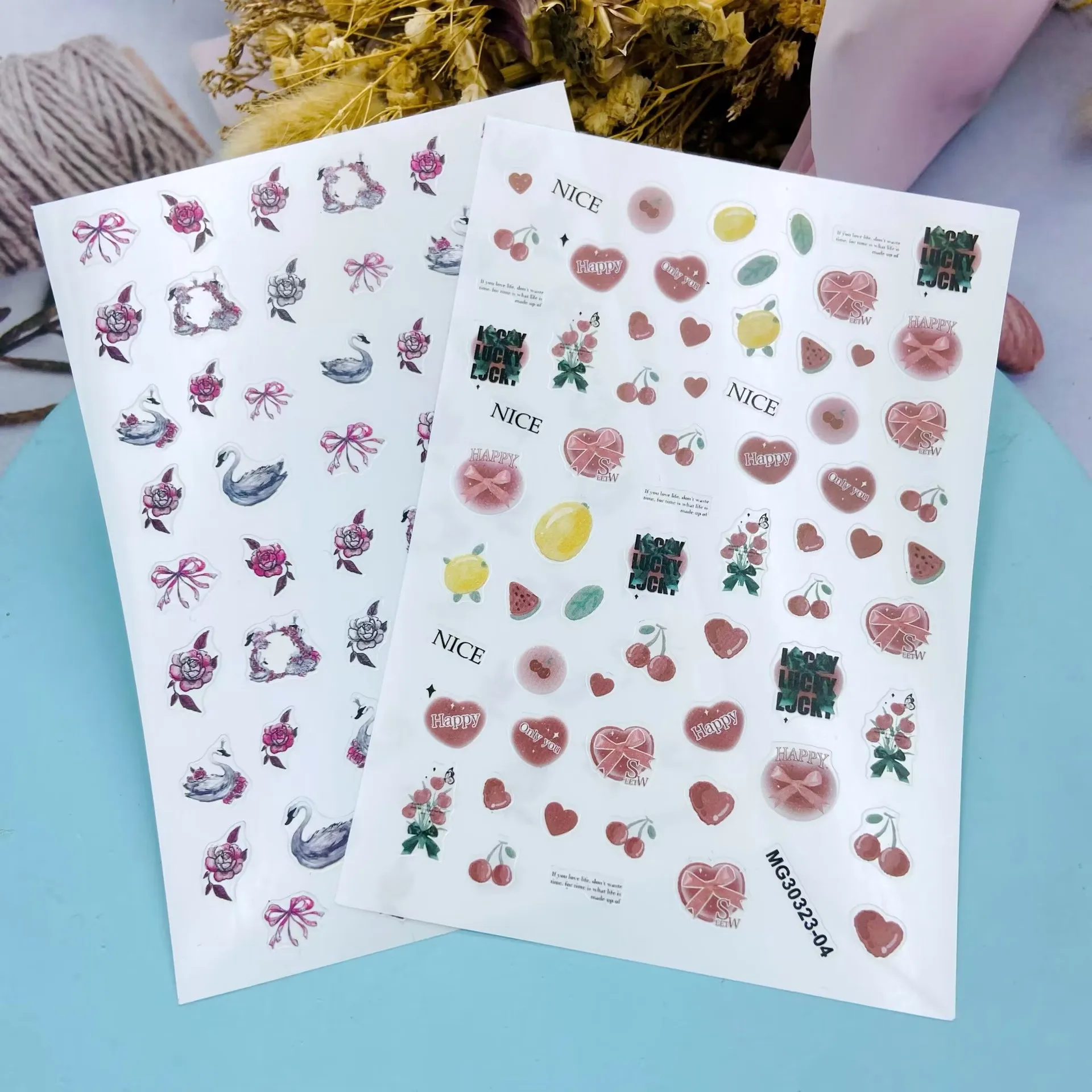 

Наклейка для ногтей с изображением розового банта фруктов белого лебедя самоклеящаяся переводная Наклейка 3D слайдер DIY Наклейка украшение