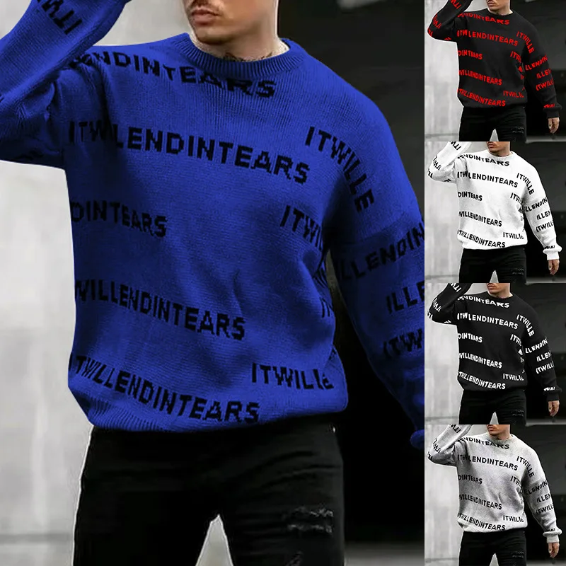 

New men's trendy brand letter printing casual sweater spring, autumn and winter teenagers lazy loose round neck long-sleeved top