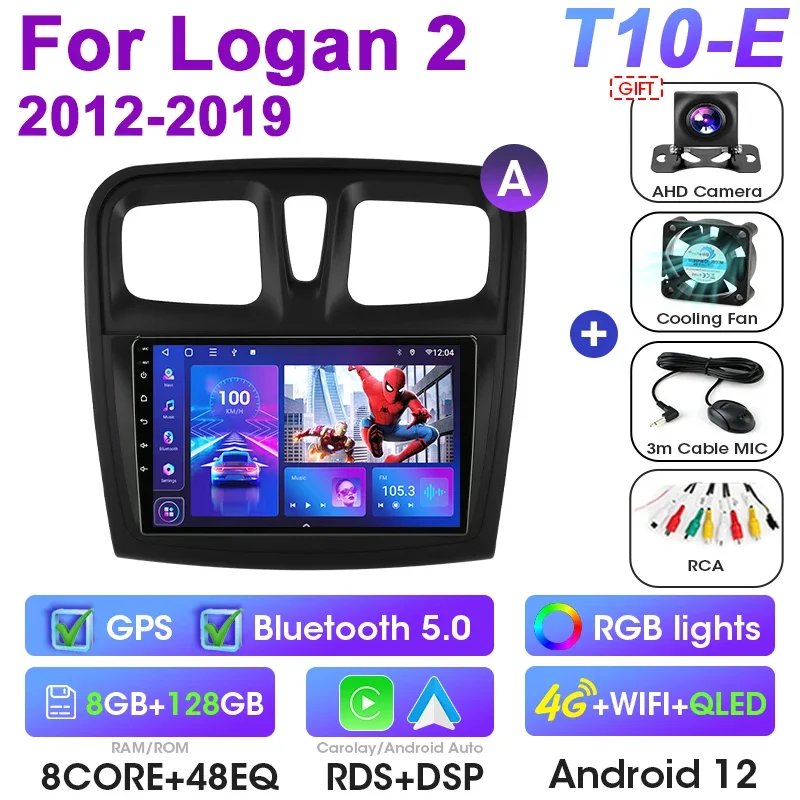 

2 Din Android 12 для Renault Logan 2 2012 - 2019 Sandero 2 2014 - 2019 автомобильное Стерео Радио мультимедийный плеер GPS Carplay Авто DVD