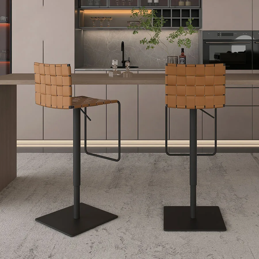 

Minimalist Bar Chairs Modern Lifting Up Down Designer Metal Black Legs Short Back Stool Backrest Chaises Restaurant Furniture