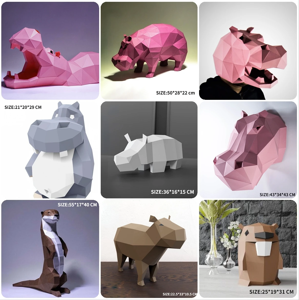 3D Paper Mold Hippo Animal Non-Finished Model Folding Work DIY Craft Wall Hanging Home Decor Figurines Miniatures