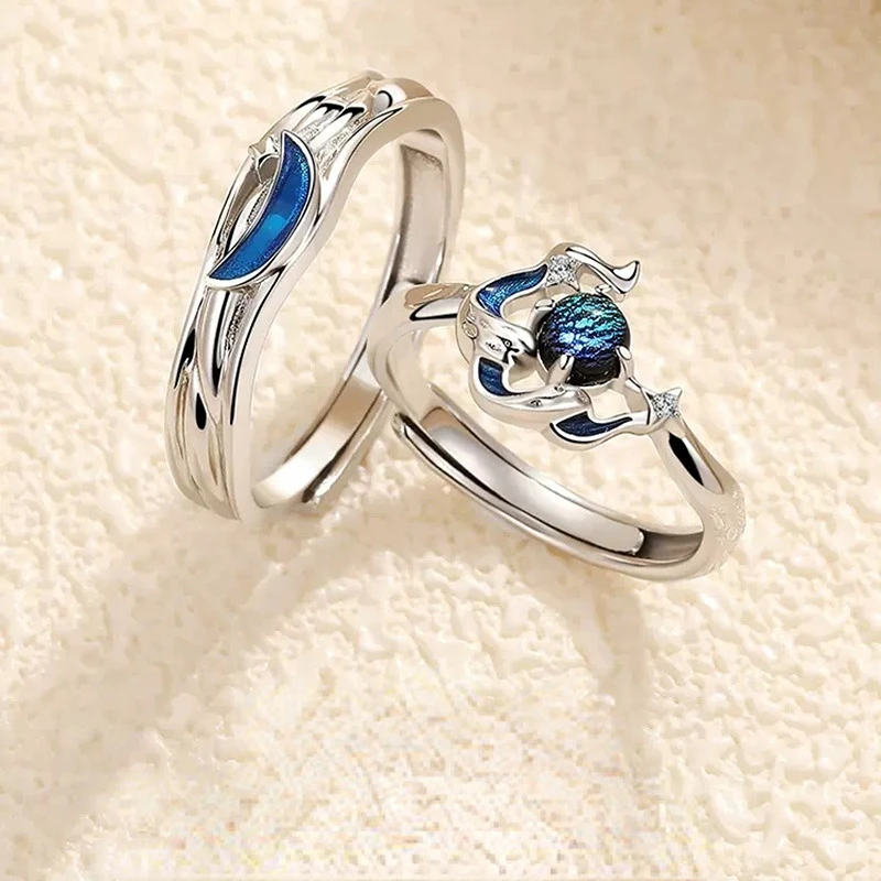 

Vintage Silver Color Star Moon Couple Ring Opening Ring Banquet Jewelry Gifts To Girlfriend