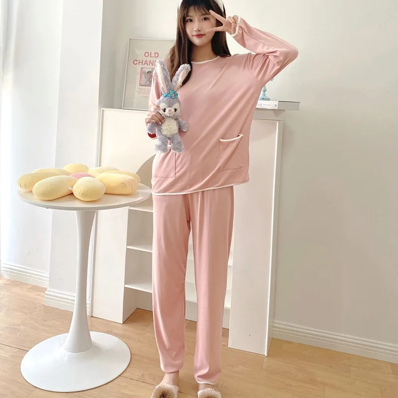 Women's Spring and Autumn Pajamas Long Sleeved Trousers Suit Soft and Comfortable Cotton Home Wear Pajamas for Women Sleepwear