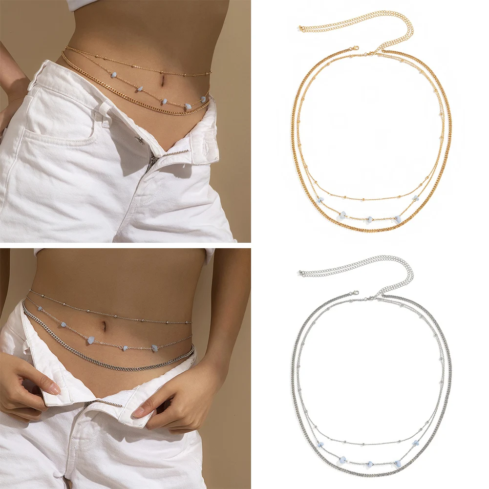

3Pcs/Set Simple Bead Waist Chain Punk Natural Stone Thick Chain Belly Chain Beach Summer Holidays Sports For Women Gift