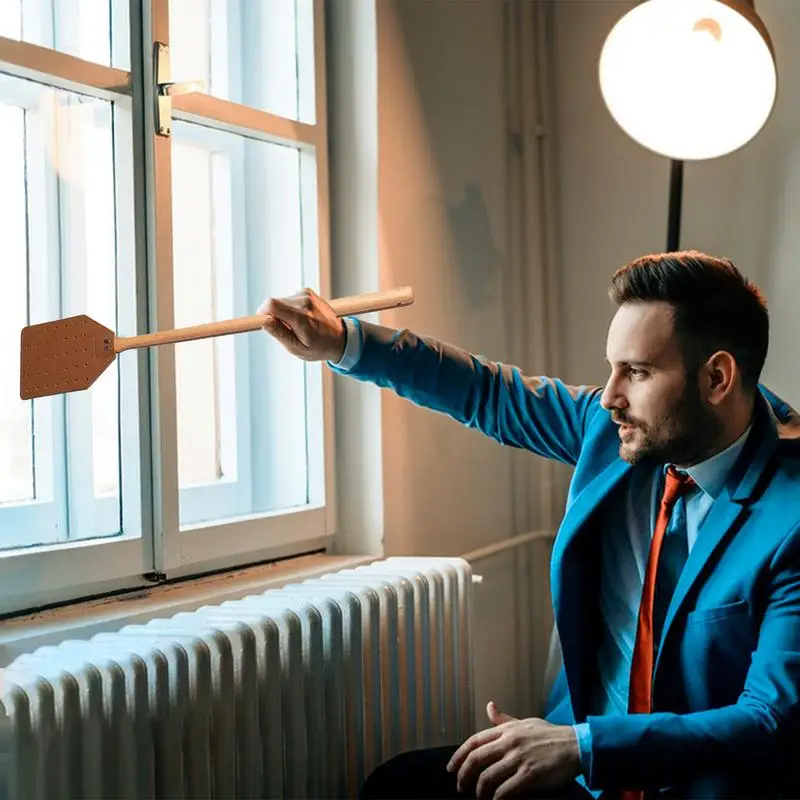 Ручная сверхмощная мухобойка Прочная портативная Двусторонняя кожаная