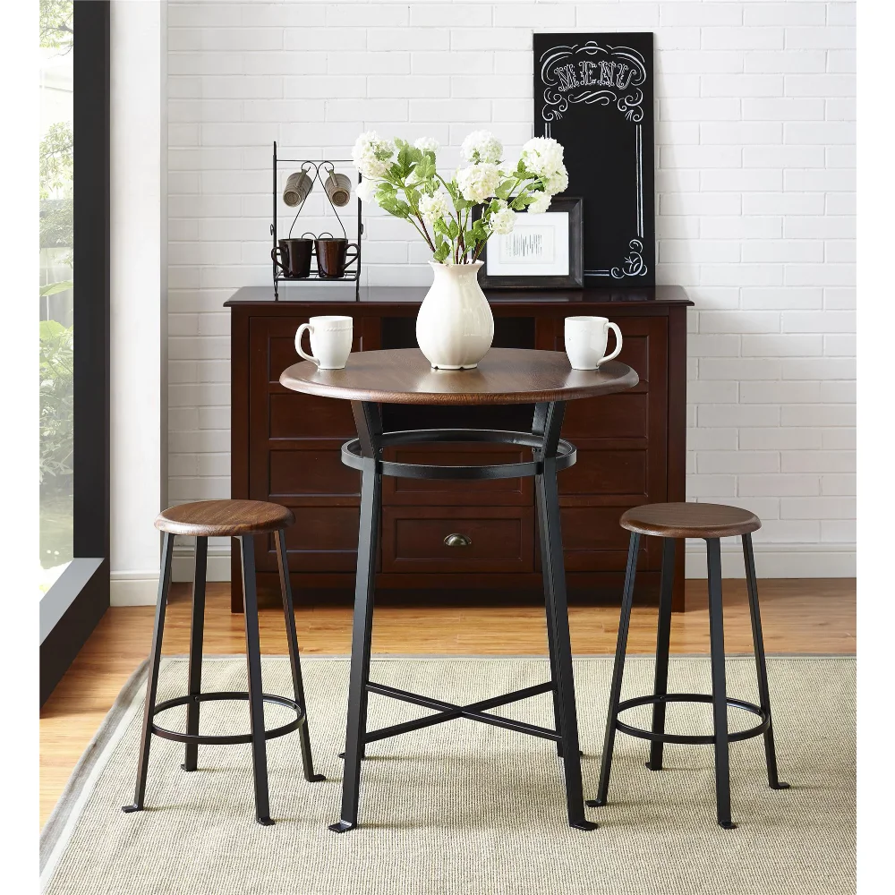 

Mainstays Round 3-Piece Metal Pub Set with Wooden Top, Dark Mahogany