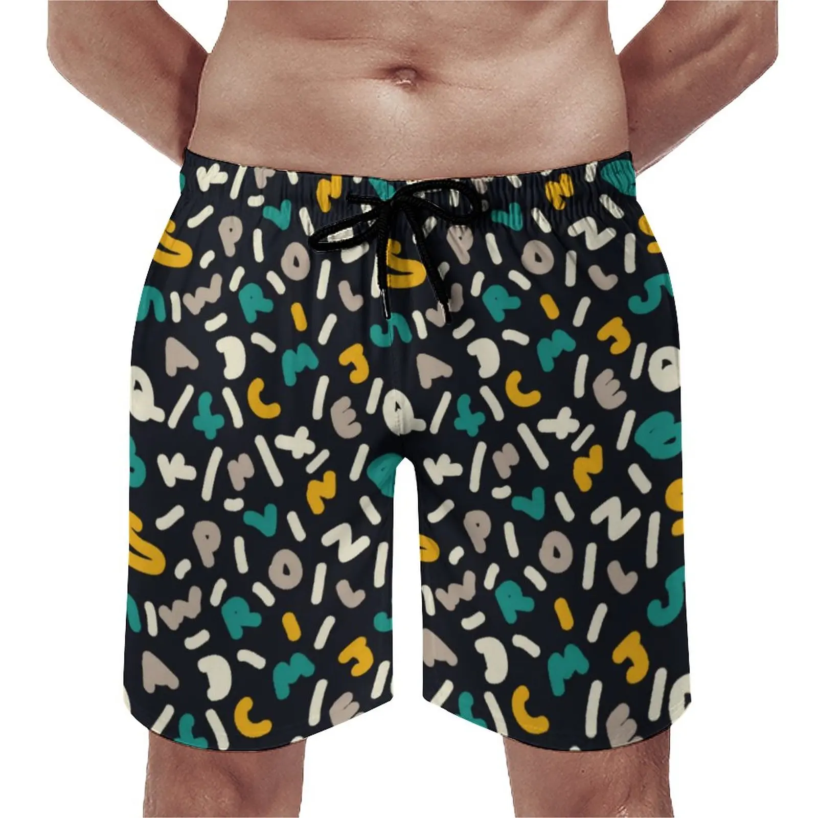 

Board Shorts Abstract Letters Hawaii Beach Trunks Random Word Print Men's Quick Dry Sports Fitness Hot Large Size Beach Shorts