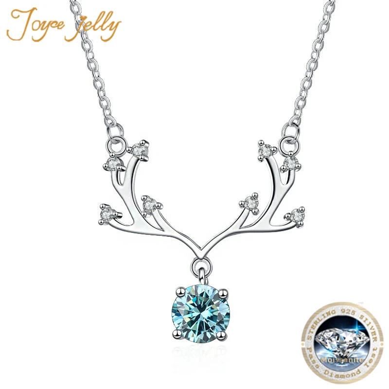 

JoyceJelly 1 Carat Moissanite Diamond Necklace 925 Sterling Silver Jewelry Deer Design Pendant Lovely Cute Girl's Clavicle Chain