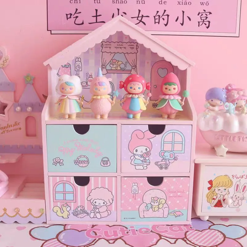 

Sanrio Kawaii My Melody Little Twinstars аниме мультяшный ящик для хранения мультяшный дом Моделирование искусственная полка деревянные шкафчики