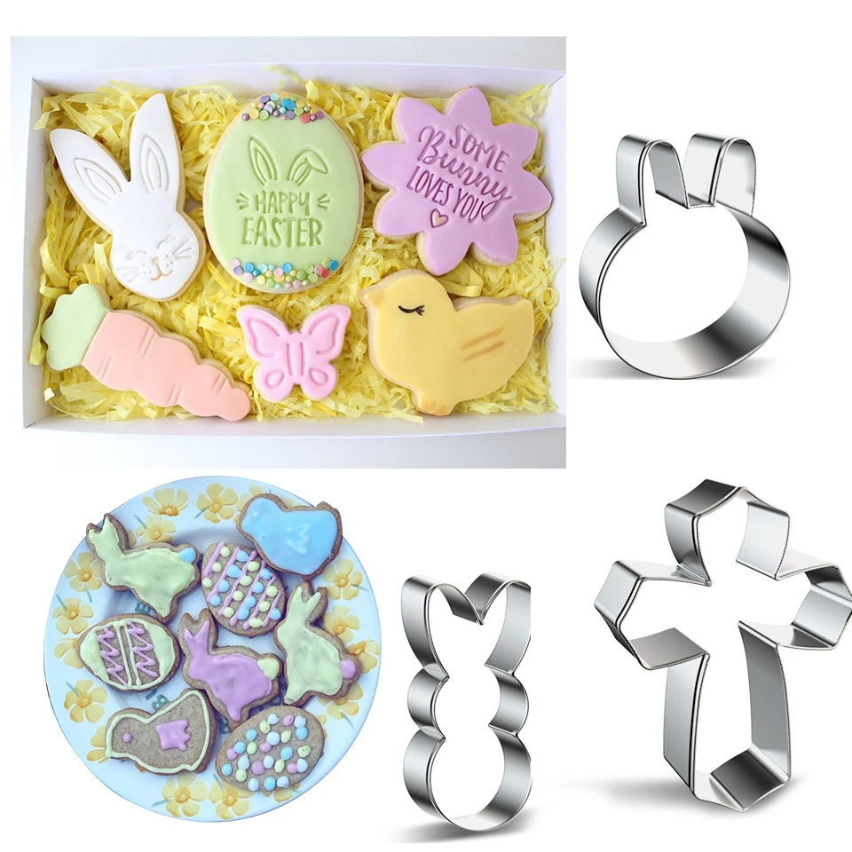 1Set 3D Easter Cookie Baking Mold Food Plastic Cartoon Animal Biscuit Cutter Rabbit/Egg Tools Party DIY Cupcake Supplies - купить по