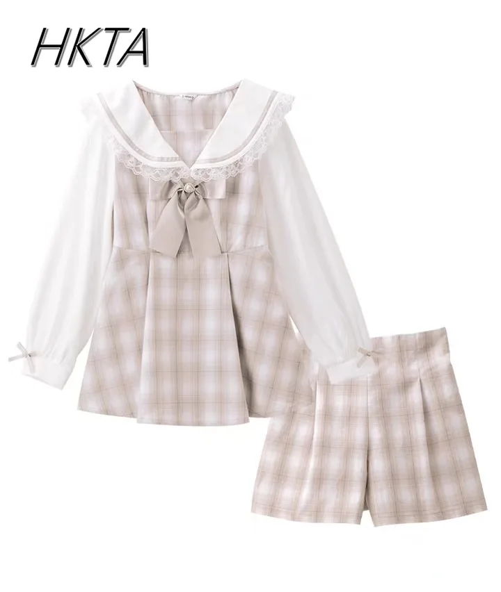 Женский комплект из 2 предметов платье и шорты в клетку с длинным рукавом