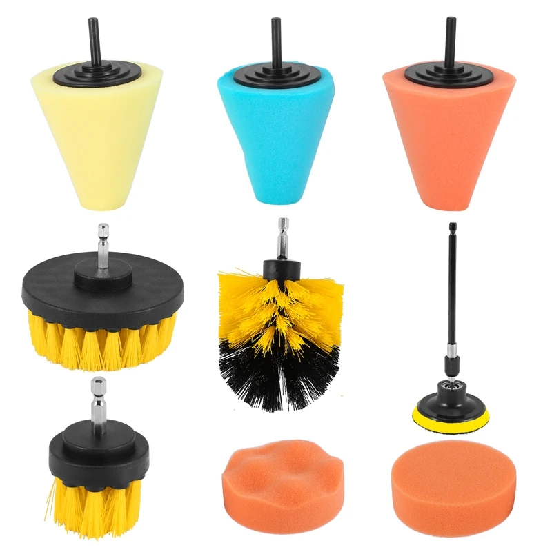 

10PCS Scrubber Drill Brush Set Car Tire Wheel Clean Polishing Pad Buffing Waxing Sponge Car Cleaning Tools Tube Polisher
