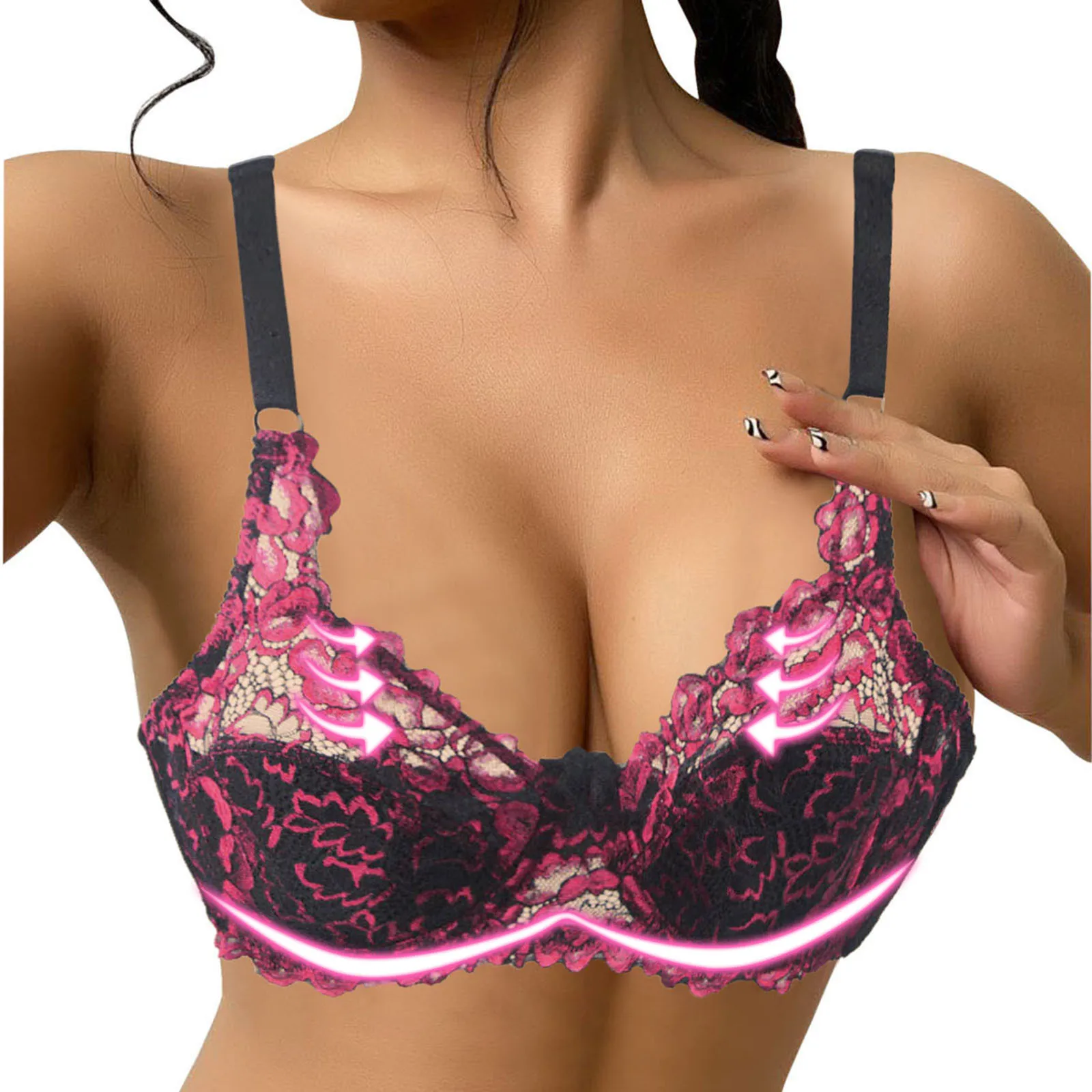 

Bra For Women Sexy Lace Embroidered Gather Seamless Push Up Adjustable Sport Underwear Female Plus Size brasieres para mujer