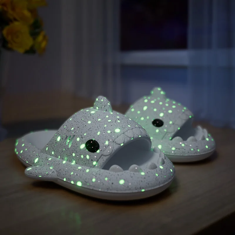 Women  Luminous Starry Sky Cartoon Shark Shape Single Band EVA Slippers Platform Cartoon Beach Sandals 2023 new Woman Shoes