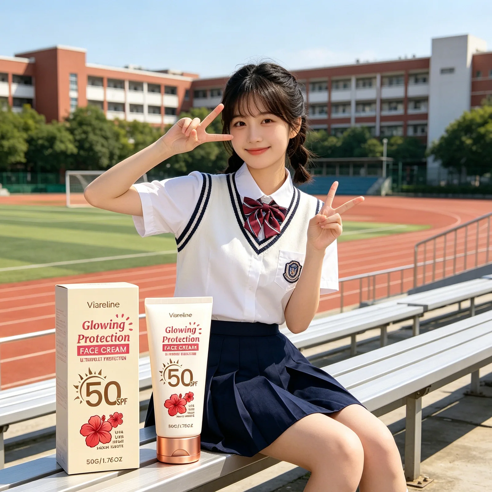 Фото Солнцезащитный крем Viareline SPF 50: защита от УФ-излучения, предотвращение солнечных ожогов, укрепление кожи, контроль жирности, увлажнение, водостойкий, для лица №5