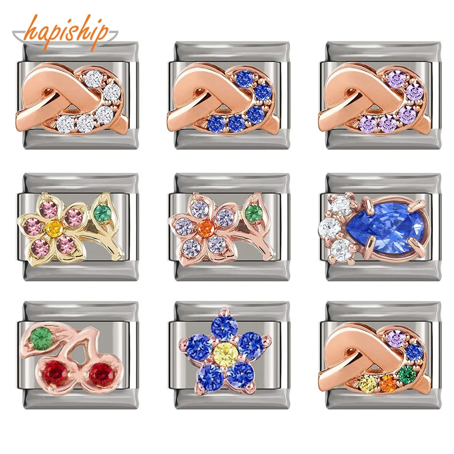 

Hapiship New Original Daisy Rose Star Flower Dazzling CZ Italian Charm Fit 9mm Bracelet Stainless Steel Jewelry Making DJ222