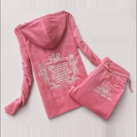 spring fall velvet suit two piece set women pink outfit velour tracksuit hooded top joggers casual matching ladies sportwear
