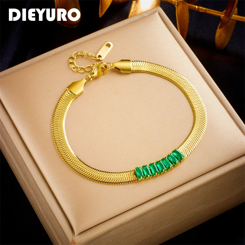 

DIEYURO 316L Stainless Steel Luxury Zircon Snake Chain Bracelet For Women Girl New Trend Bangles Non-fading Jewelry Gift Party