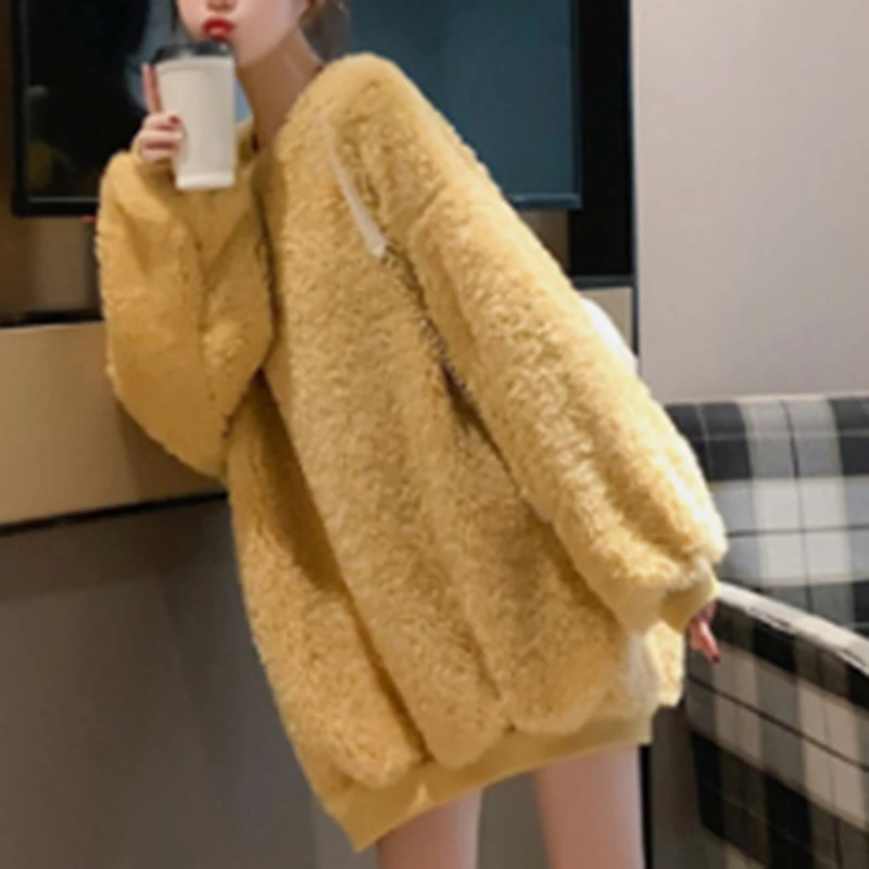

Hoodies Women Thicker Plush Fur Warm Soft Simple All-Match New Leisure Pullovers Womens Trendy High Quality Sweatshirts
