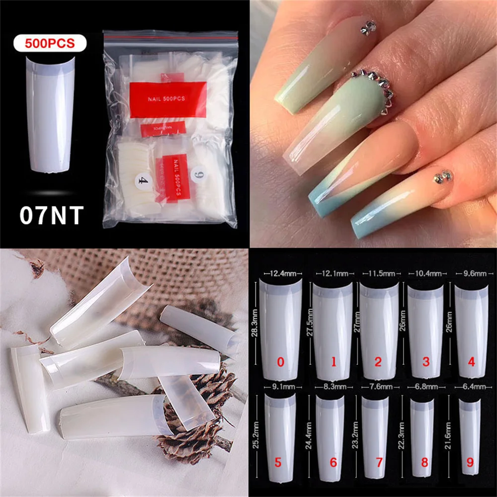 

500pcs/Bag Acrylic Coffin Nail Tips 10 Sizes French Styles Full Cover Clear False Nails For Salons Diy Manicure Art Tools