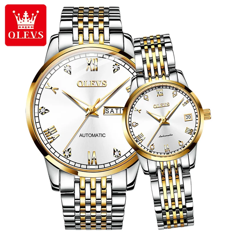 OLEVS New Luxury Lover Watches Fashion Waterproof Automatic Mechanical Watch for Men and Woman Couple Watch Lover's Wristwatch