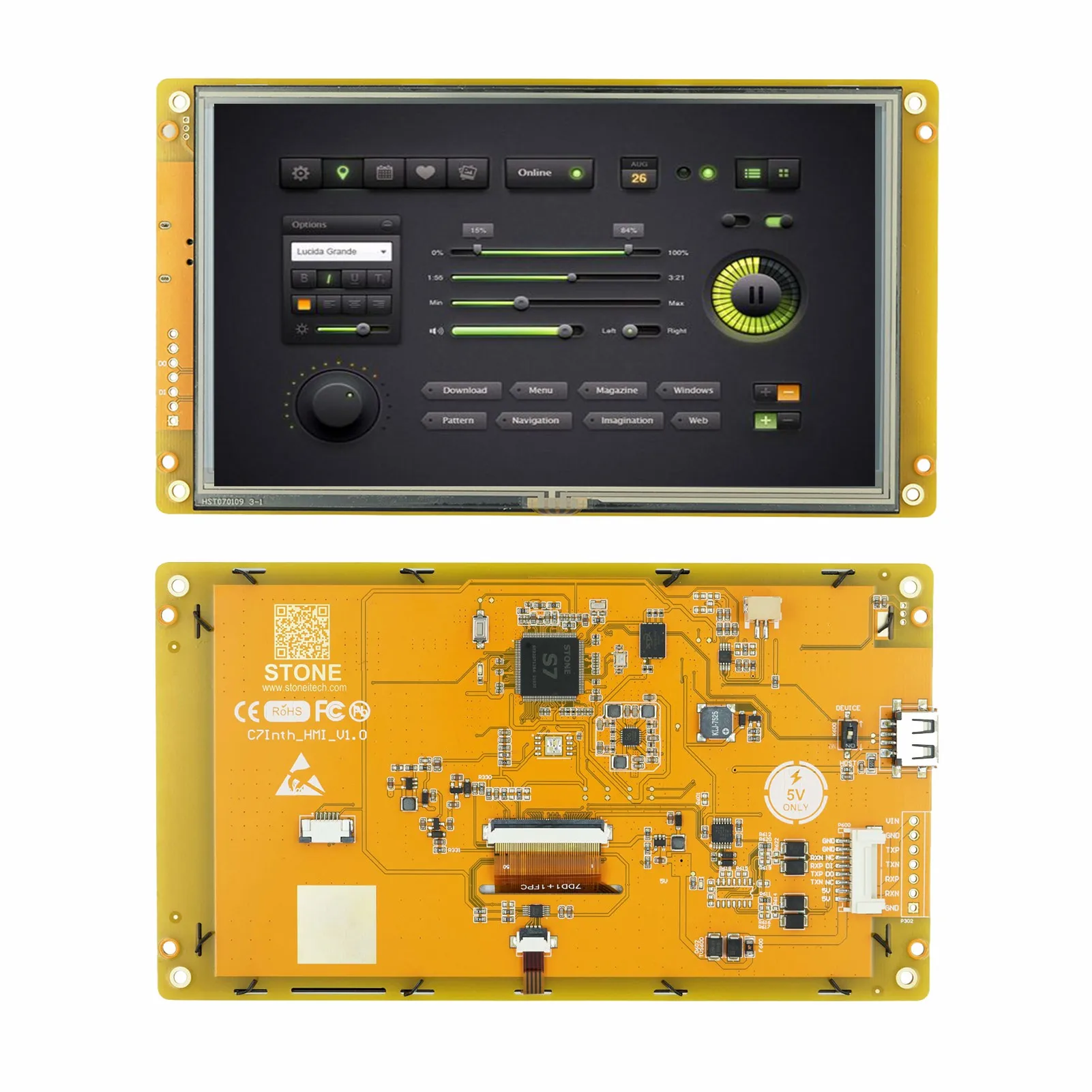 SCBRHMI Touch Screen - Civil Type 7'' HMI Touch Display Built-in RTC wtih RS232/RS485/TTL Applied to IoT