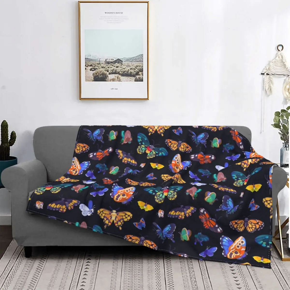

Butterflies Day Blanket Flannel Spring Autumn Colorful Cute Portable Warm Throw Blankets for Home Travel Quilt