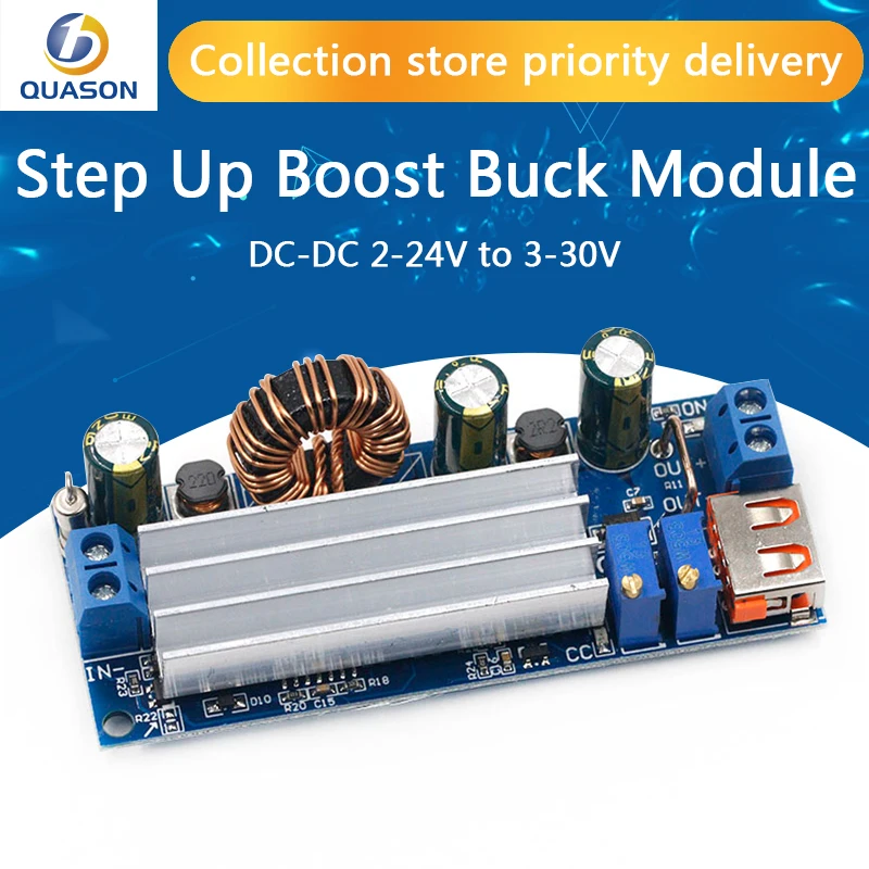 

DC-DC 2-24V to 3-30V USB Step Up Boost Buck Module Constant Voltage Constant Current Power Supply Board 80W High Power