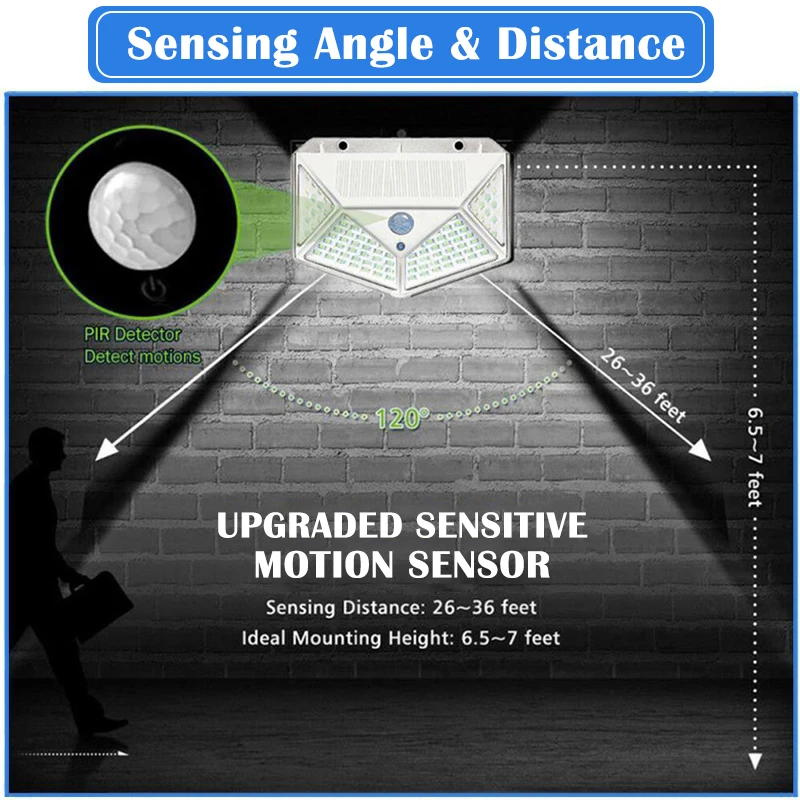 Уличный настенный светильник на солнечной батарее с датчиком движения 100