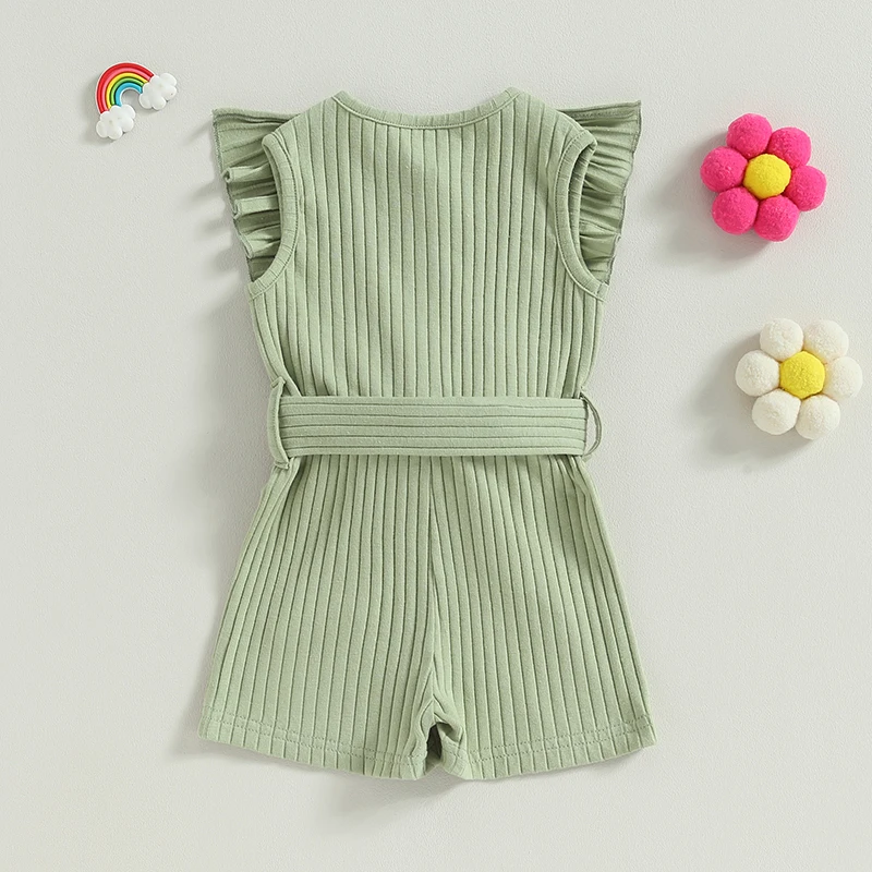 

Комбинезон детский трикотажный без рукавов с оборками и поясом