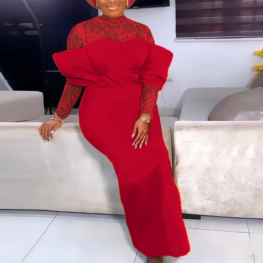 

Women Party Dresses Fashion Lace Splicing Slim Fit Autumn Dress Women's 2022 Dress Red Cocktail Party Bridesmaid Dress Dresses