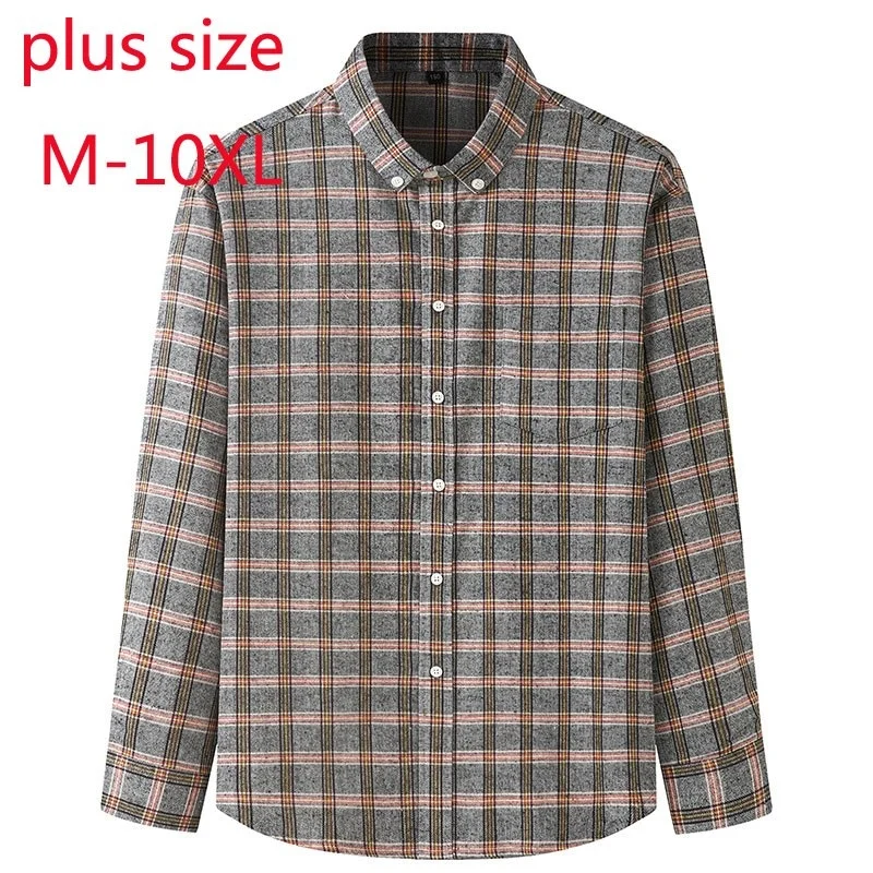 

New Arrival Fashion Super Large Plaid Flannel Spring And Autumn Young Men Long Sleeve Casual Shirts Plus Size L-6XL 7XL 8XL 10XL