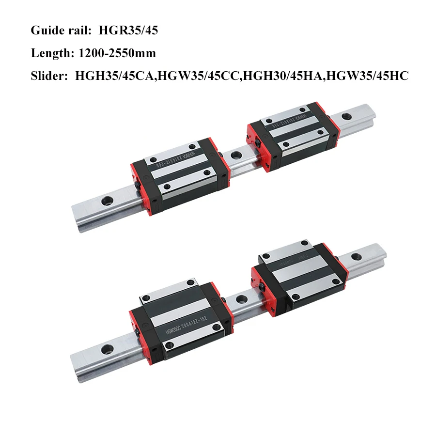 Linear Guide Rail 2PC HGR35 45 Length 1200-2550mm Guideways Rod Set 4PC HGH35/45CA,HGW35/45CC,HGH30/45HA,HGW35/45HC Slider Parts