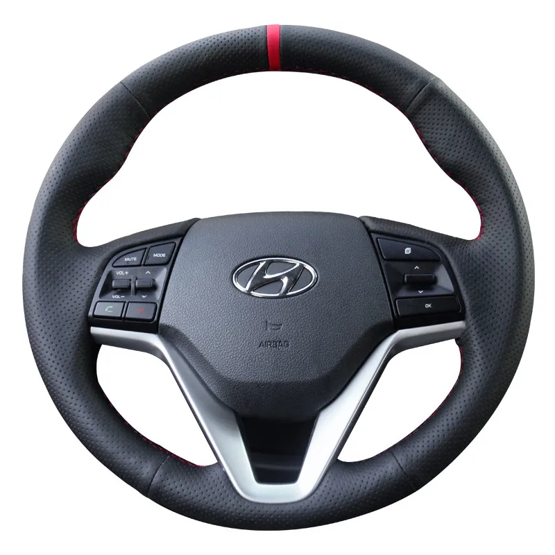 

For Hyundai ix35 SANTAFE TUCSON MISTRA Verna DIY custom leather hand stitched steering wheel cover car interior accessories