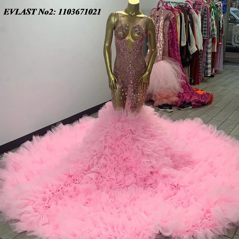 EVLAST индивидуальное розовое платье для выпускного вечера с оборками 2025 блестящие