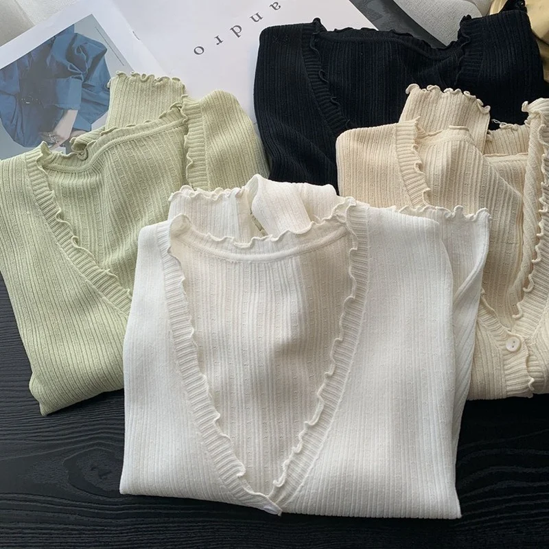 

Осень 2022, вязаный кардиган, Женское пальто, однотонный Повседневный облегающий Кардиган с длинным рукавом, свитеры, белый кардиган, Y2K, куртк...