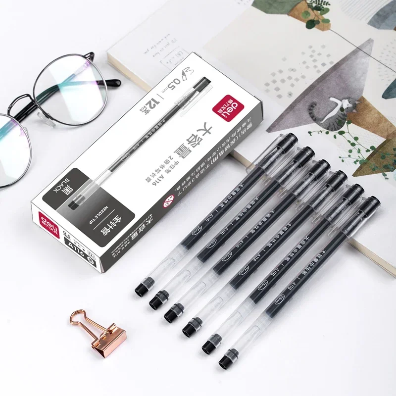 (0)eli 6Pcs Żelowy długopis o dużej pojemności 0.5mm Czarny Niebieski Czerwony Szybkoschnący atrament Artykuły papiernicze Wysokiej jakości