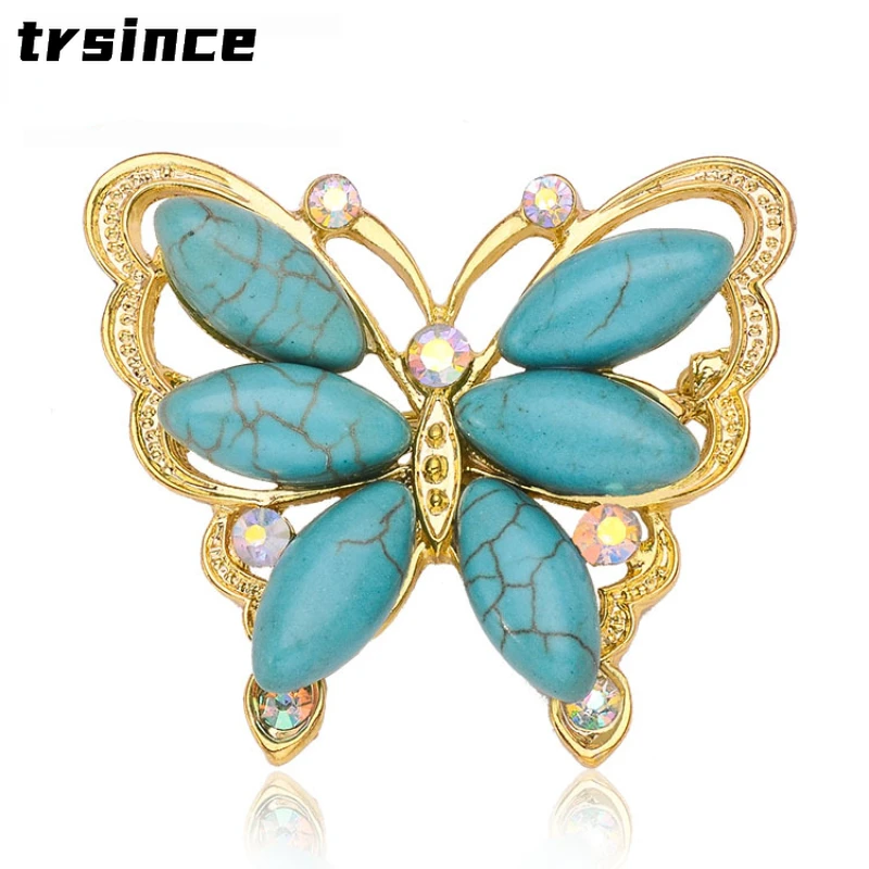 

Blue Butterfly Badges Pins Unisex Women Brooch Pin Gold Color Alloy Metal Fashion Insect Clothing Accessories for Lady Corsage