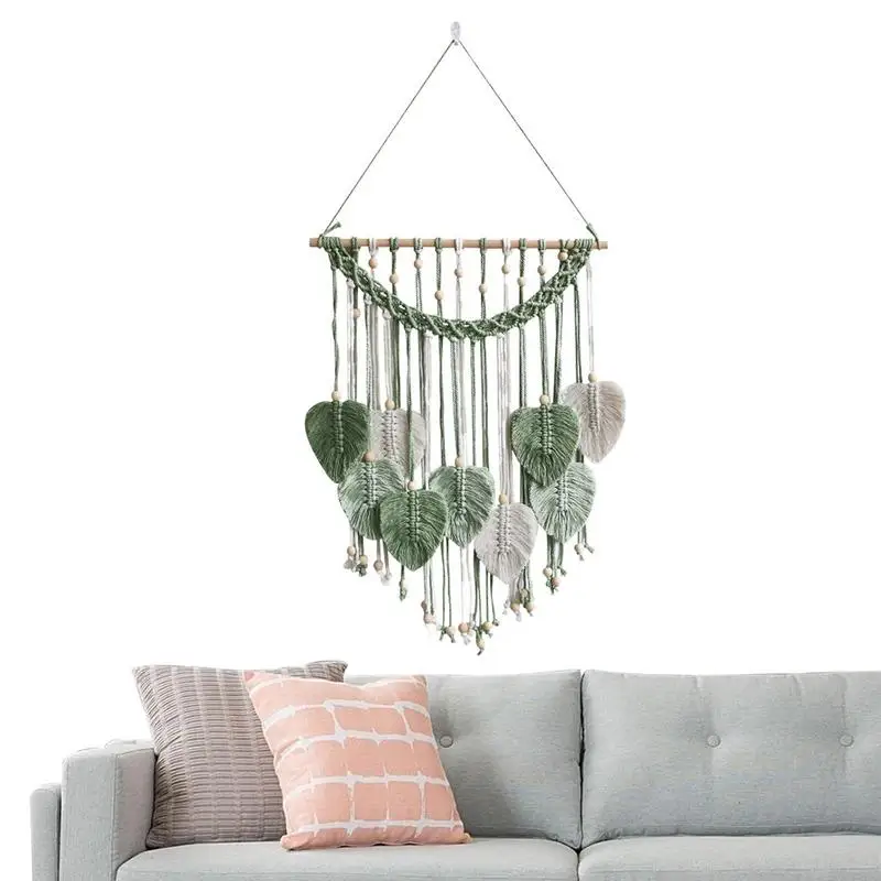 

Фотообои с листьями, листьями, макраме, кисточками, украшение ручной работы, эстетические кисточки, листья, богемный Шикарный декор для стен