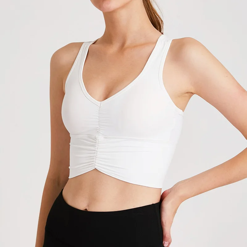 

2021 trend pleated fitness cropped vest solid color large size sports running underwear elastic quick-drying yoga bra