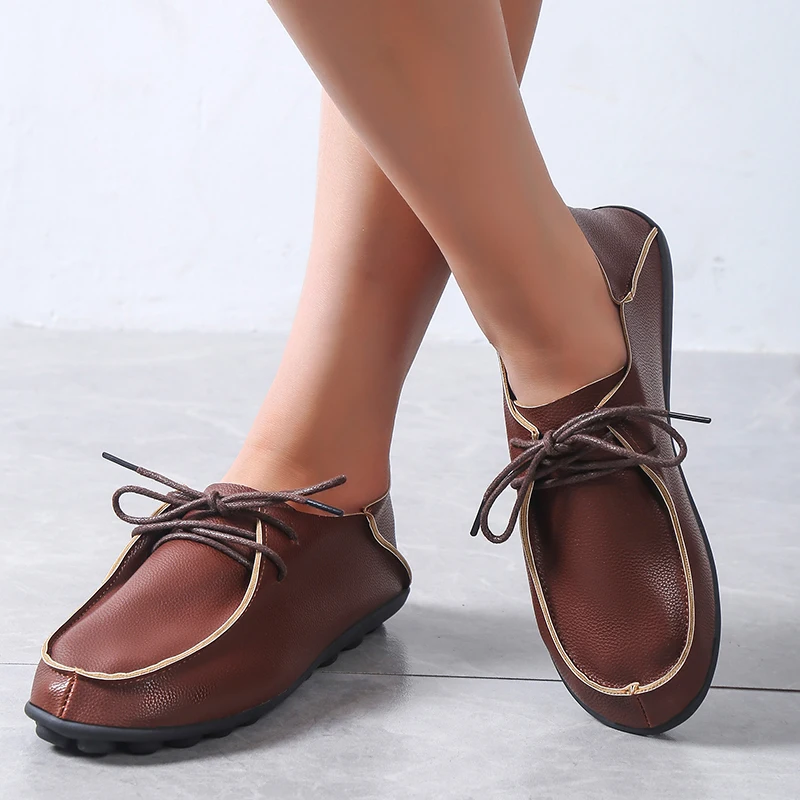 

Женские мокасины на низком каблуке, балетки на шнуровке, лоферы, обувь на плоской подошве, 2022