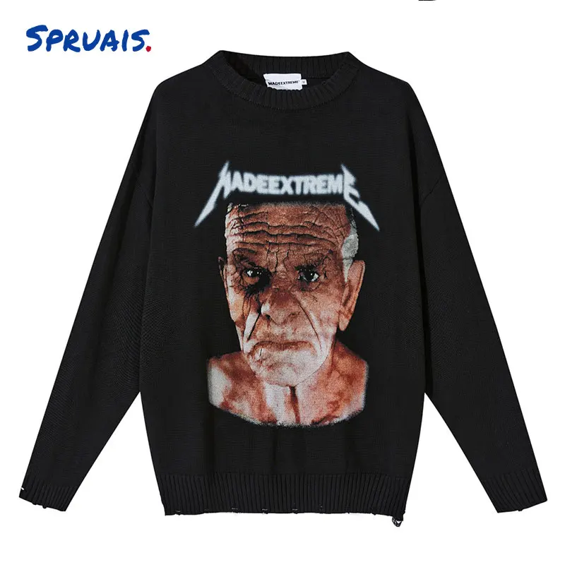 

Retro Rock Roll Sweater Men Autumn Hip Hop y2k Knitted Sweaters Oversized Streetwear Pullover Fashion Winter Women Sweater Tops