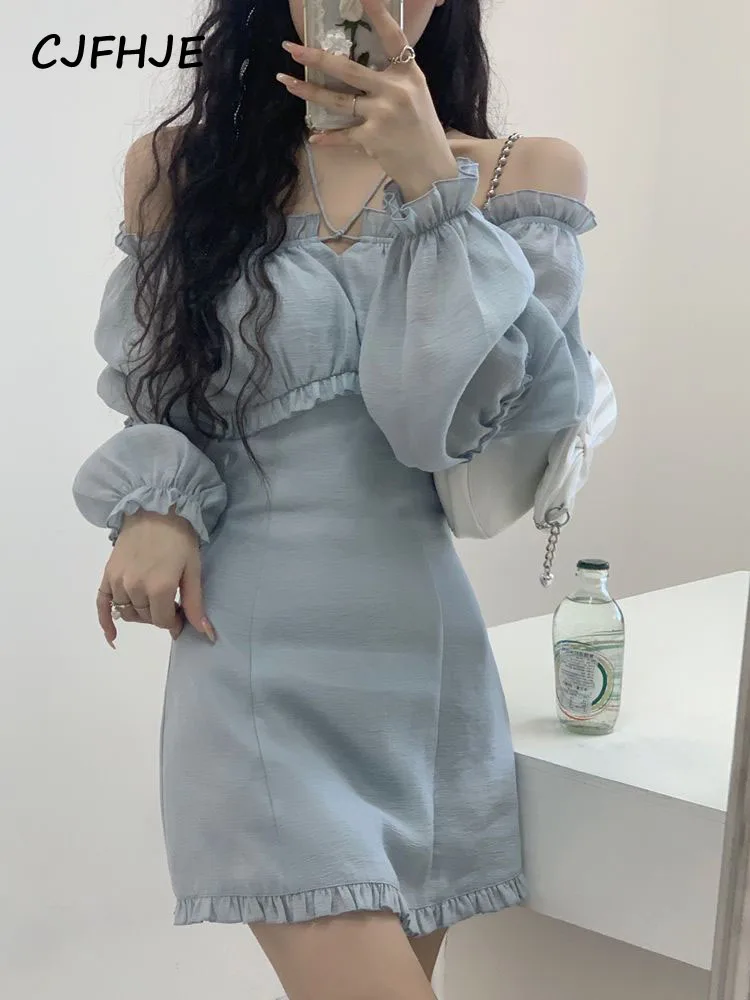 

Solid Elegant Dress Women Korean Princess High Waist Casual Sweet Dress Female Party Long Sleeve Mini Fairy Dress 2022 Autumn