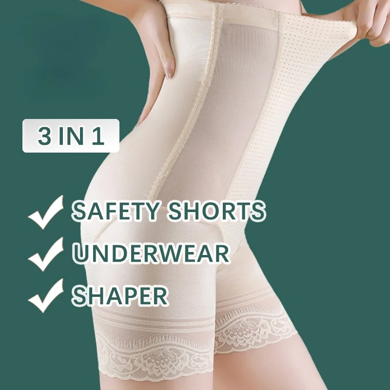 

3 in 1 Safety Shorts Shaping Shaper Underwear High Waist Flat Belly Panties Women's Seamless Elasticity PantiesThin
